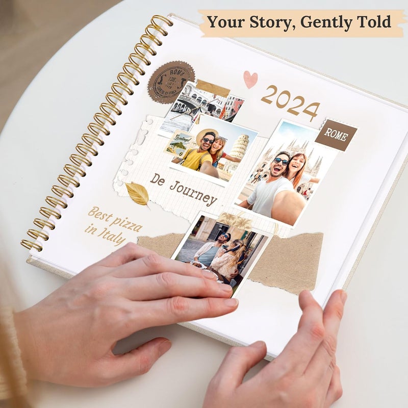 Hiwhy Scrapbook Photo Album Linen Cover, 10 x 10 Inch Hardcover Kraft White Pages Memory Book, for Travel Wedding Guest Book Christmas Baby Shower (40 Sheets/ 80 Pages,Beige) - Image 5
